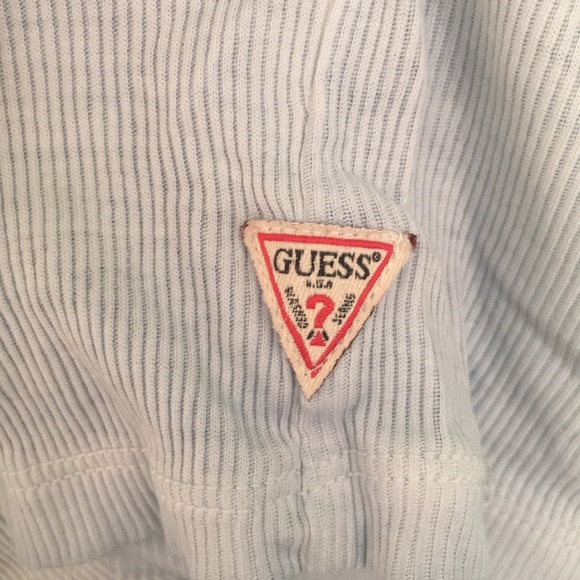 Guess Light Blue Crop Top Low Scoop Neck with Bottons Pocket Triangle Logo Large - Picture 2 of 4